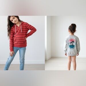 LOT: Volcom Red Hoodie, Sz XS/TP 8 & Light green sweatshirt, Sz M 8/10
